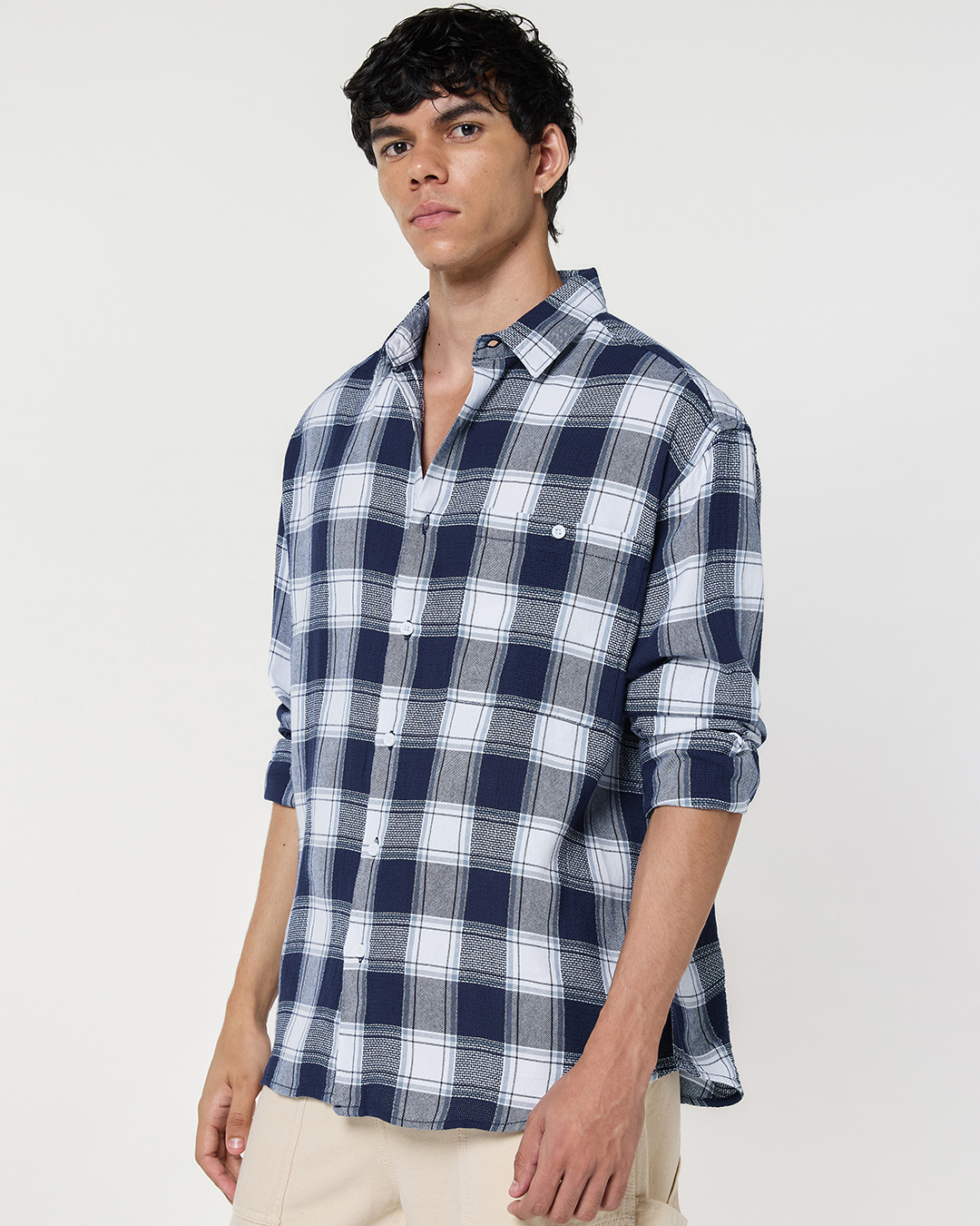 Shop Men's White & Blue Checked Oversized Shirt-Back
