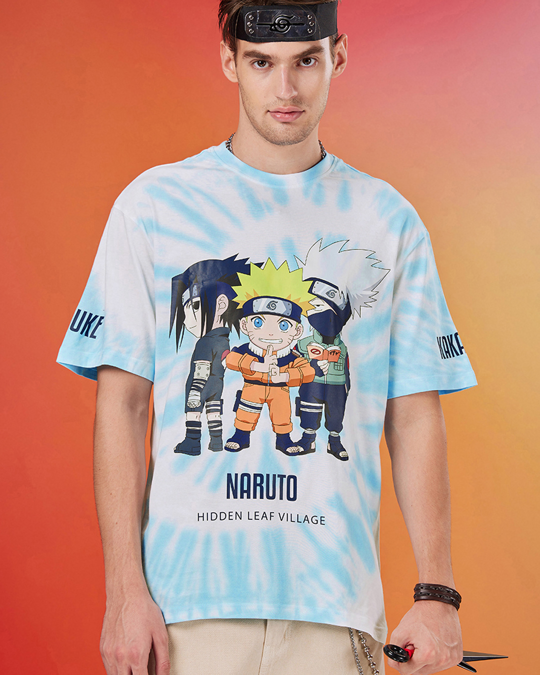 Buy Men's White & Blue Chibi Naruto Graphic Printed Tie & Dye Oversized ...