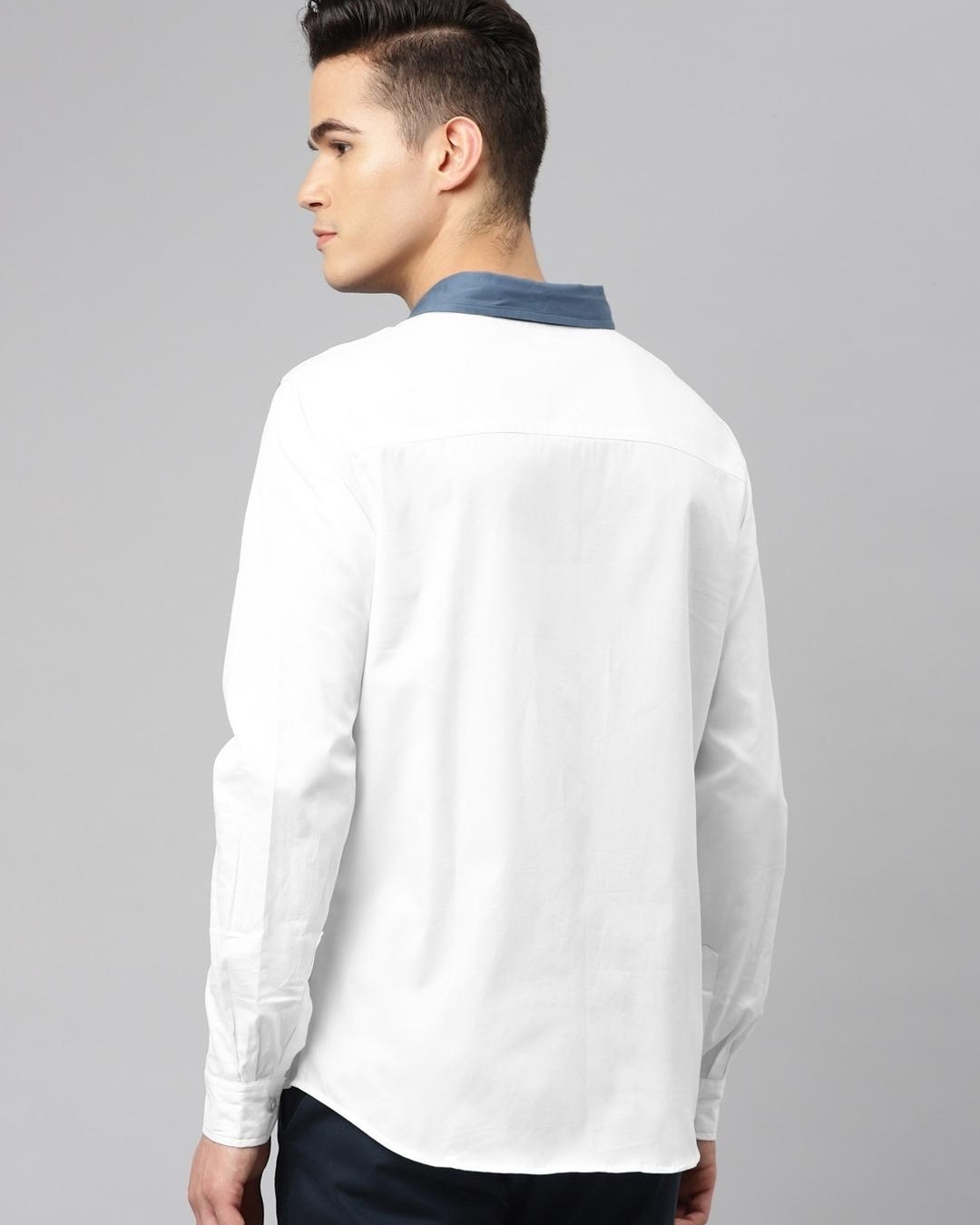 Shop Men's White & Blue Color Block Shirt-Back