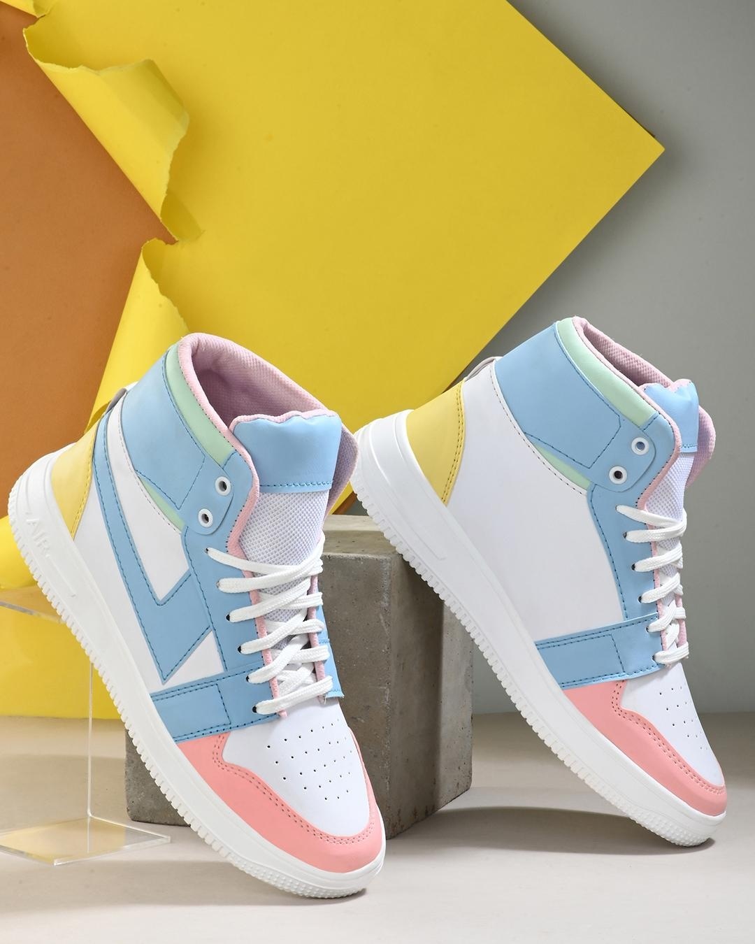 Buy Men's White & Blue Color Block Sneakers Online in India at Bewakoof