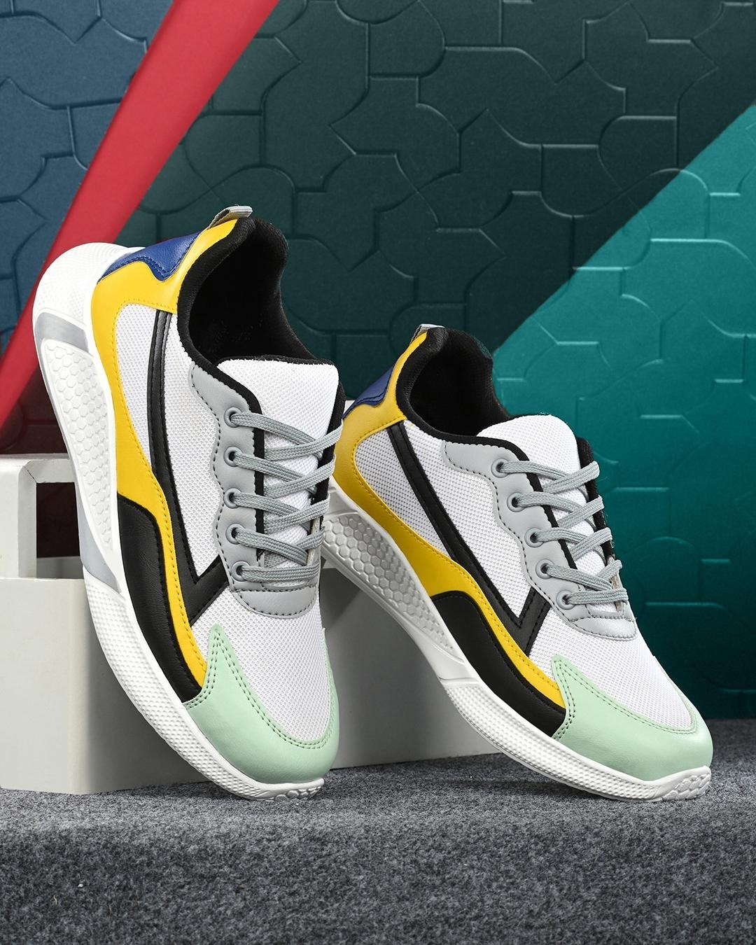 Buy Men's White & Blue Color Block Sneakers Online in India at Bewakoof