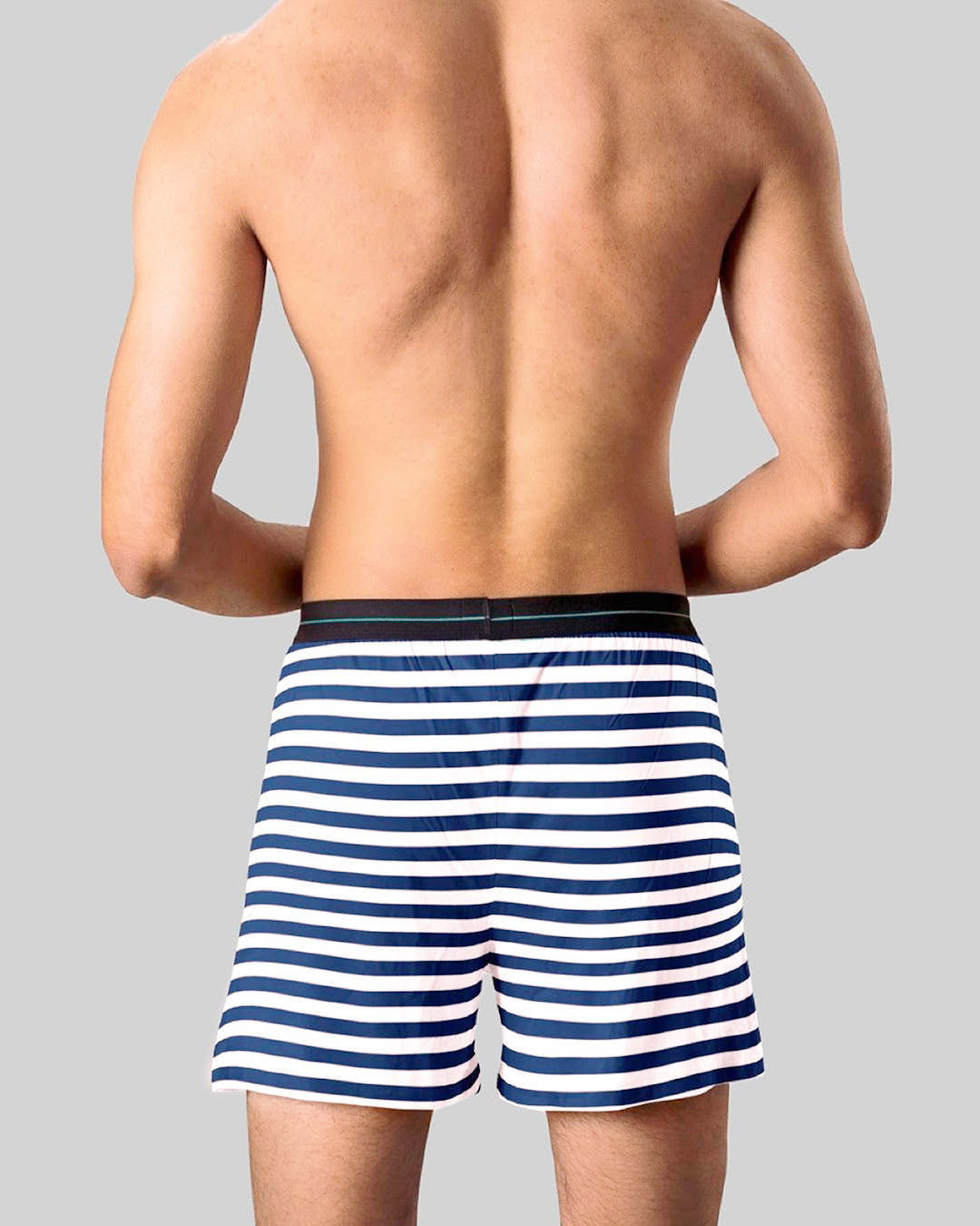 Shop Men's White & Blue Striped Boxers-Back