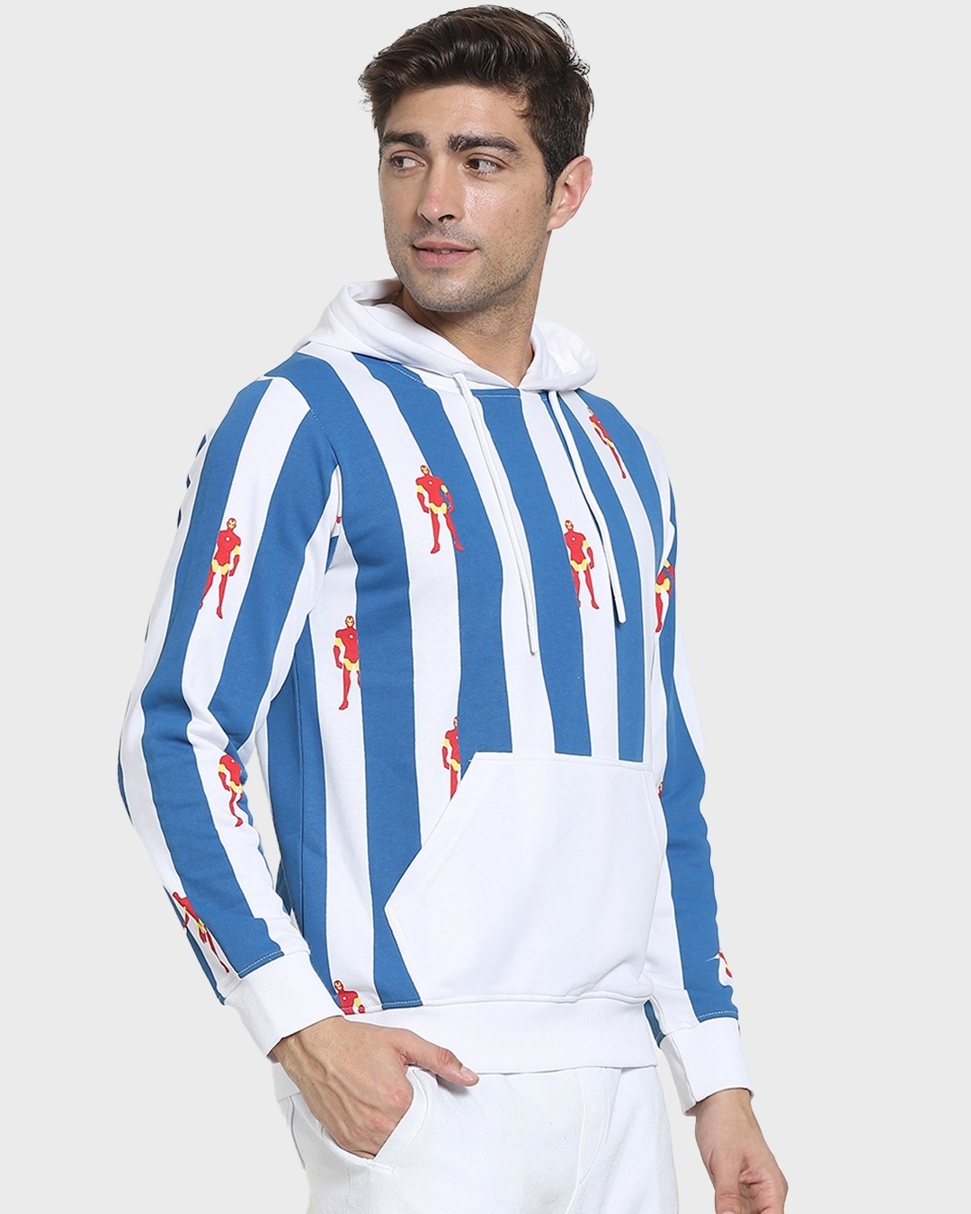 Shop Men's White & Blue Striped Hoodie-Back