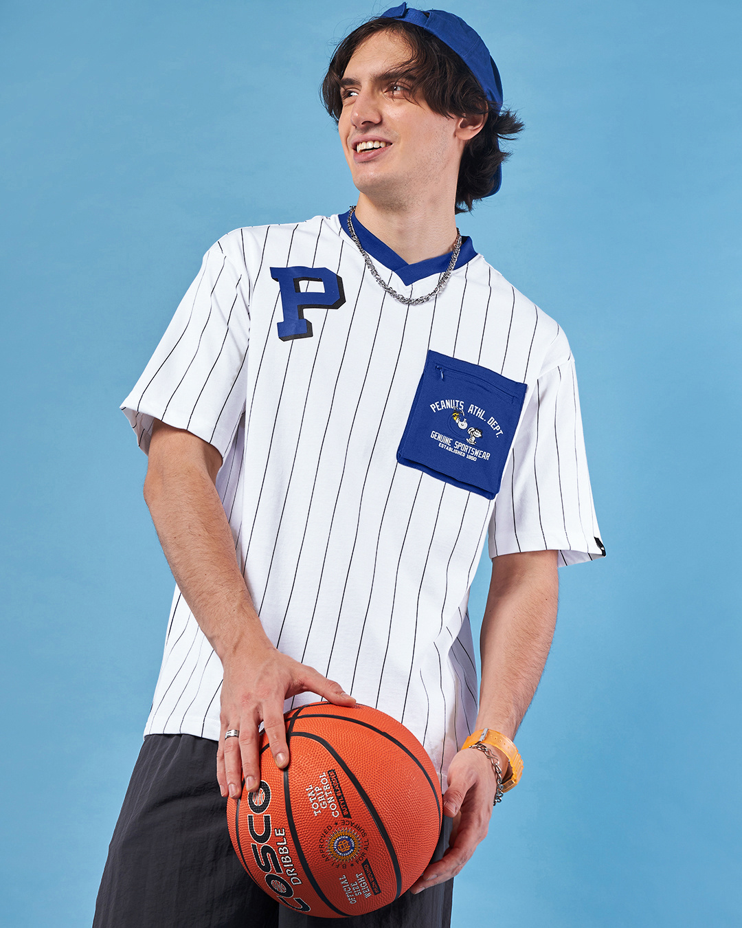 Buy Men's White & Blue Striped Oversized T-shirt Online at Bewakoof