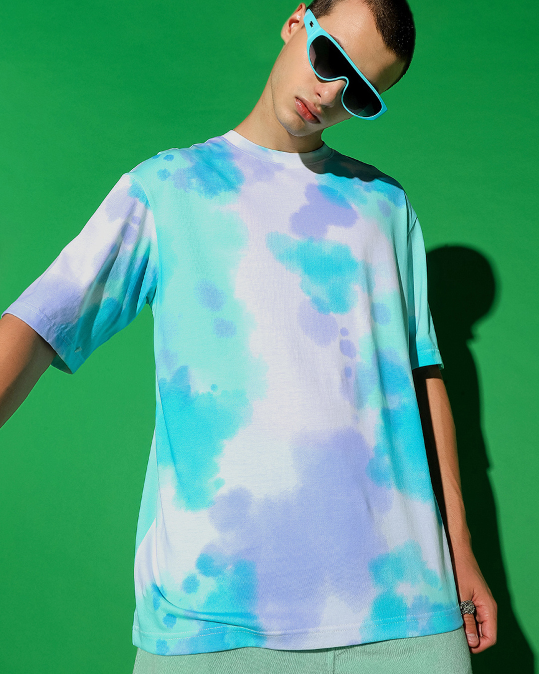 Blue Cotton Tie-Dye Men's T-Shirt for Casual Wear