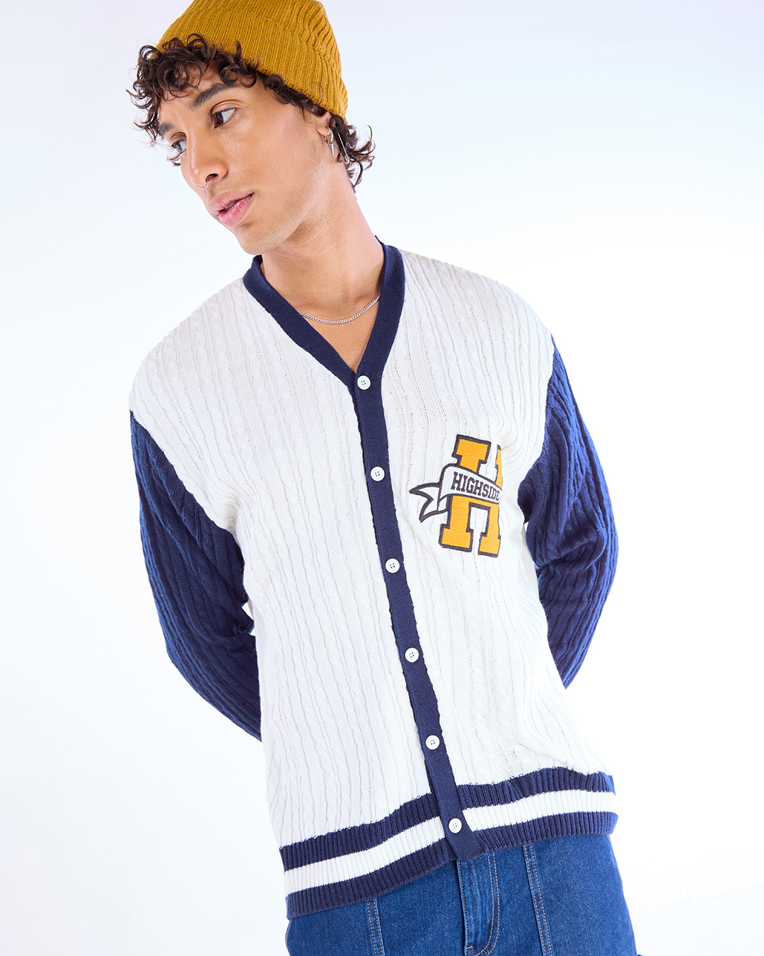 Men's Blue Typography Printed Pullover Cotton Sweatshirt