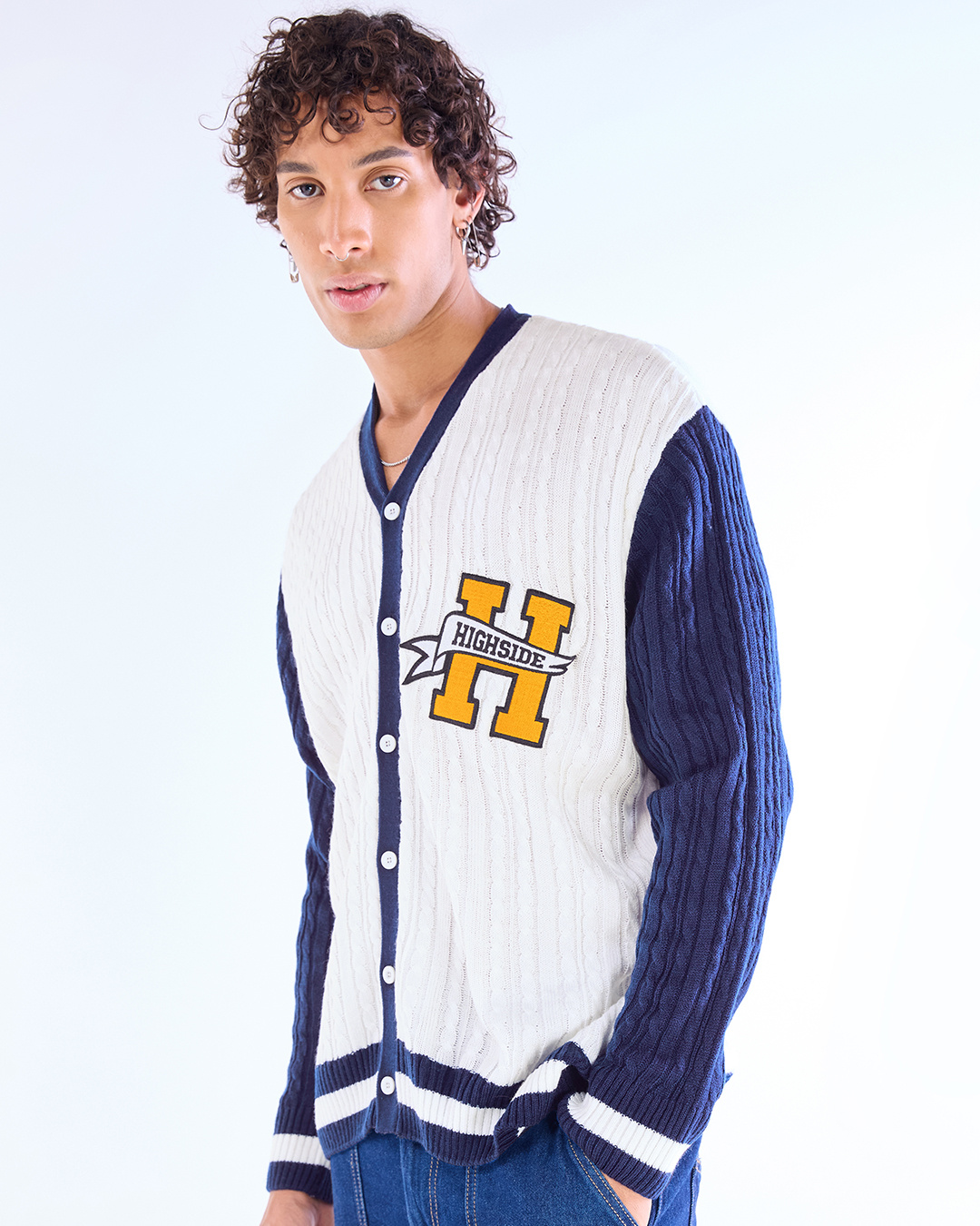 Shop Men's White & Blue Typography Oversized Sweater-Back