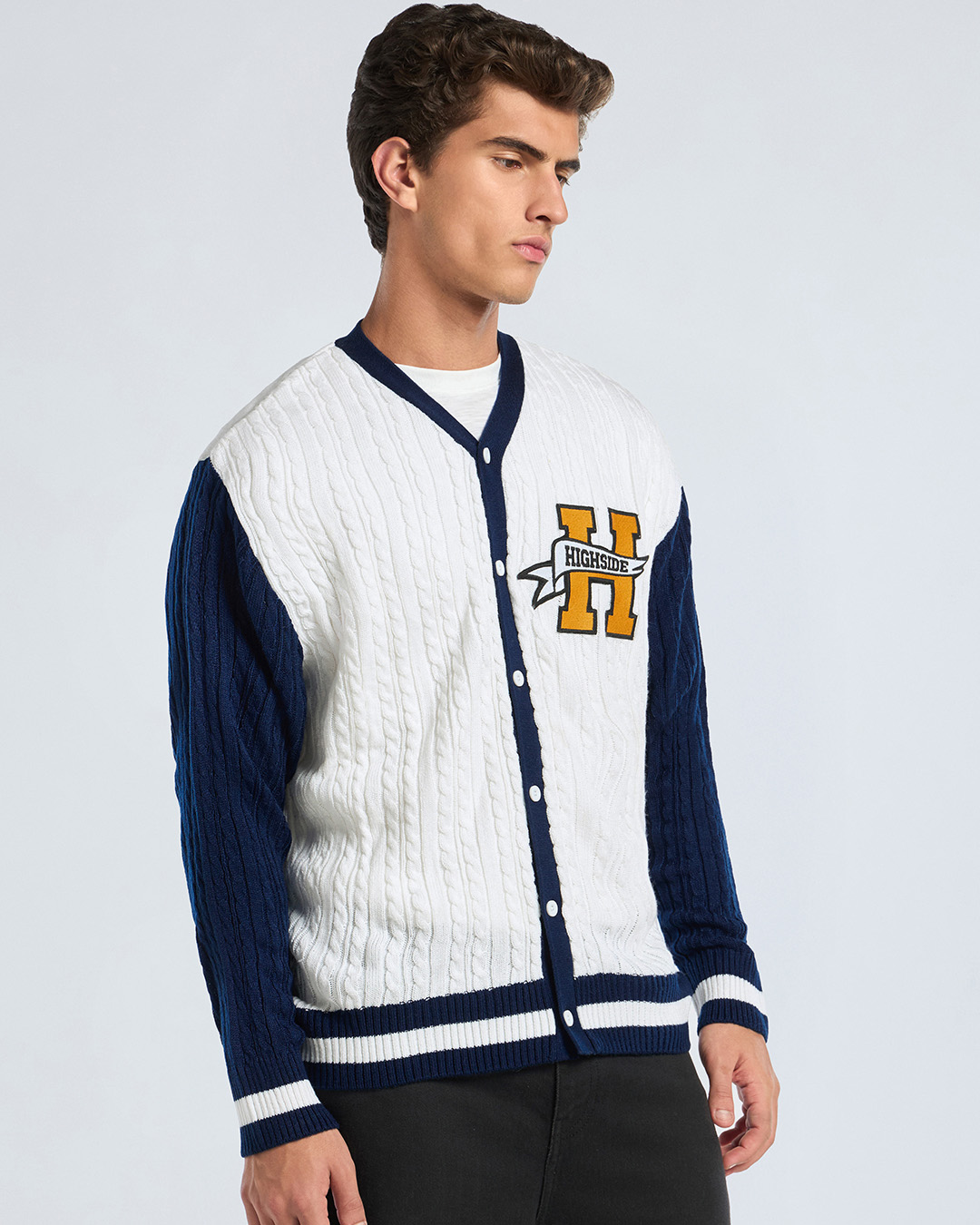 Shop Men's White & Blue Typography Oversized Sweater-Back