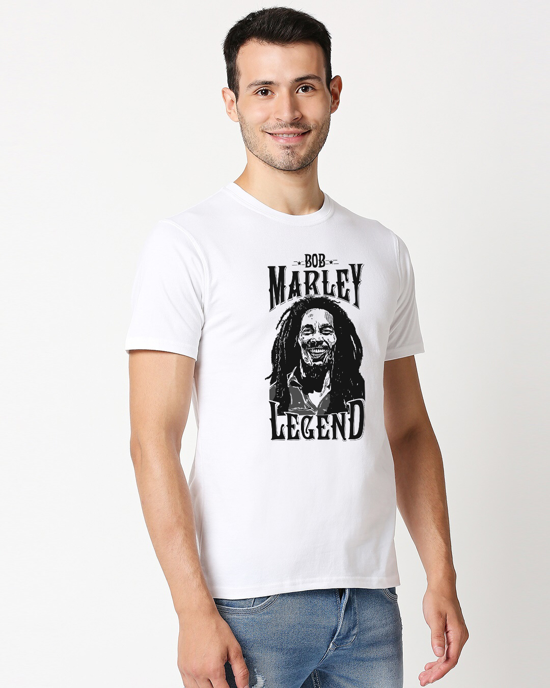 Shop Men's White Bob Marley Cotton T-shirt-Back