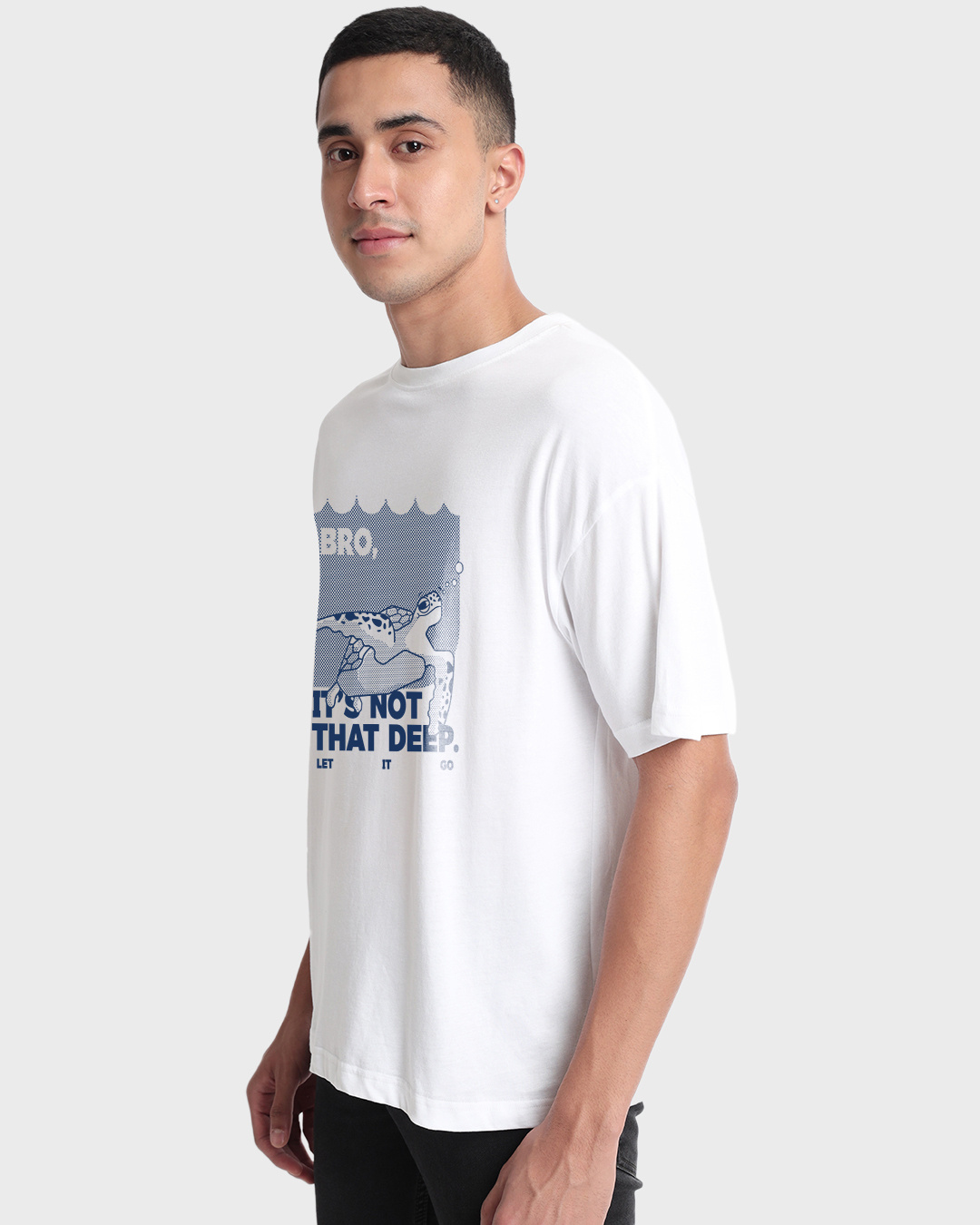 Shop Men's White Bro Its Not That Deep Graphic Printed Oversized T-shirt-Back