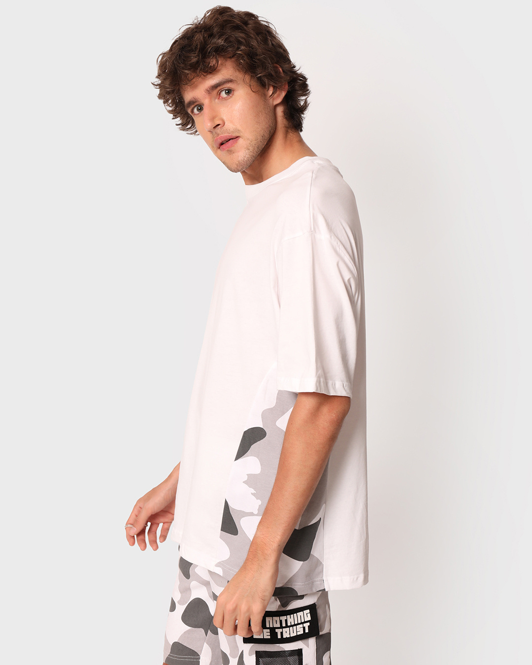 Shop Men's Off White Camouflage Printed Oversized T-shirt-Back