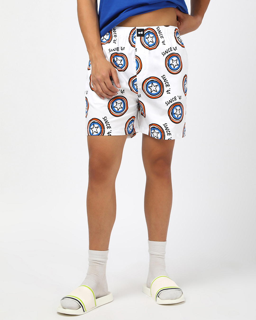Shop Men's White Captain America All Over Printed Boxers-Back