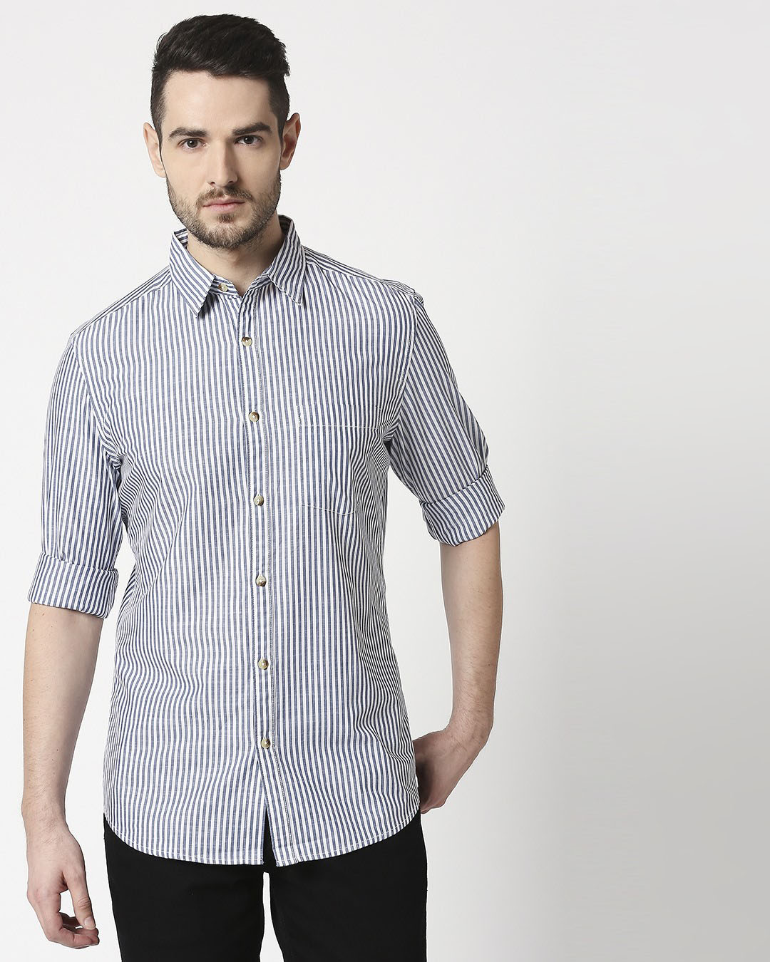 Shop Men's White Check Slim Fit Casual Shirt-Back