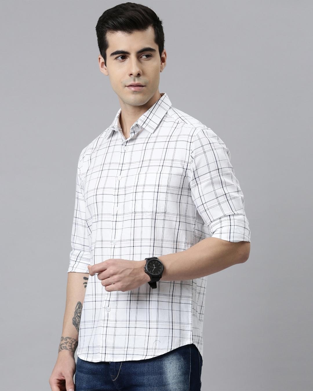 Shop Men's White Checked Slim Fit Shirt-Back