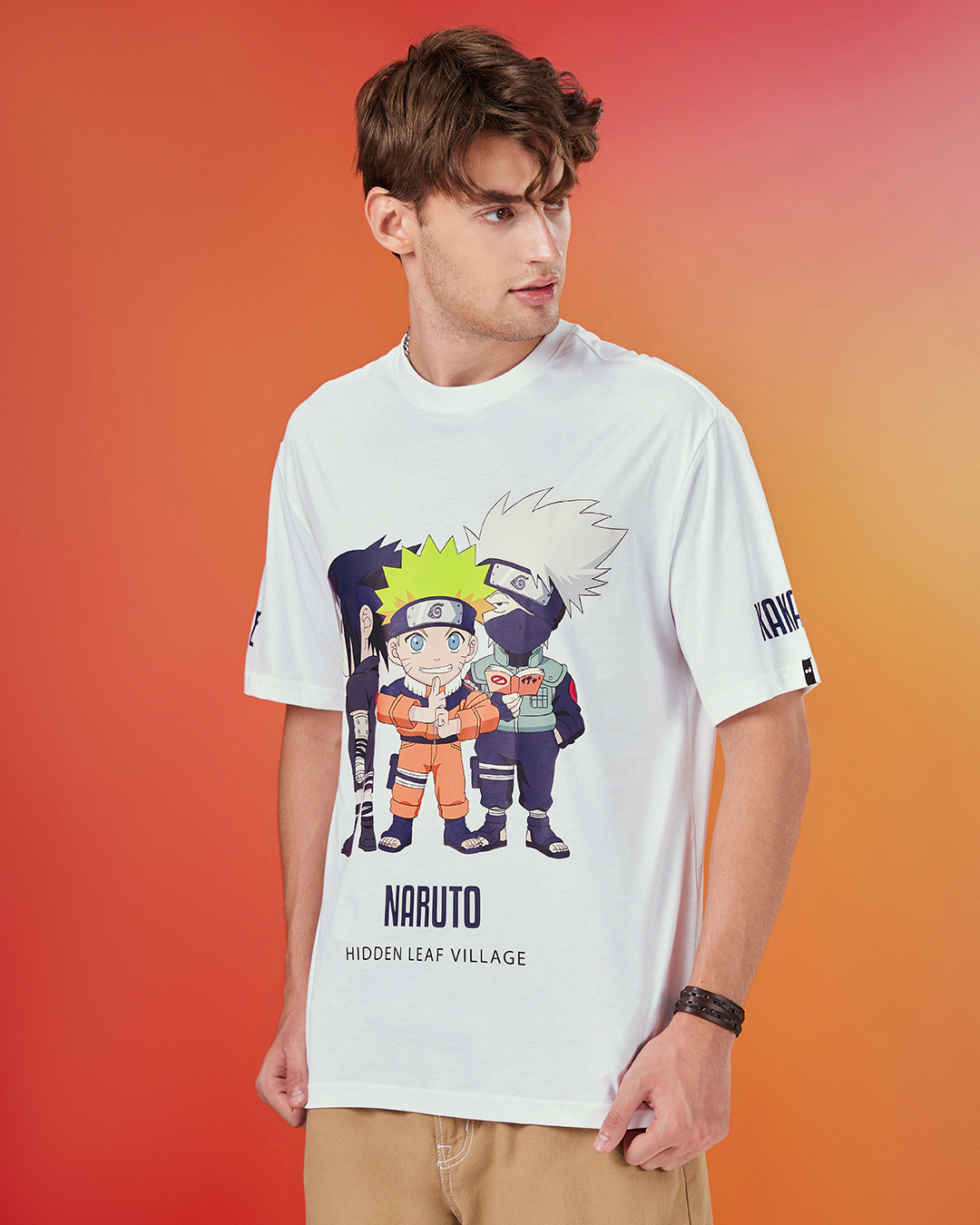 Shop Men's White Chibi Naruto Graphic Printed Oversized T-shirt-Back
