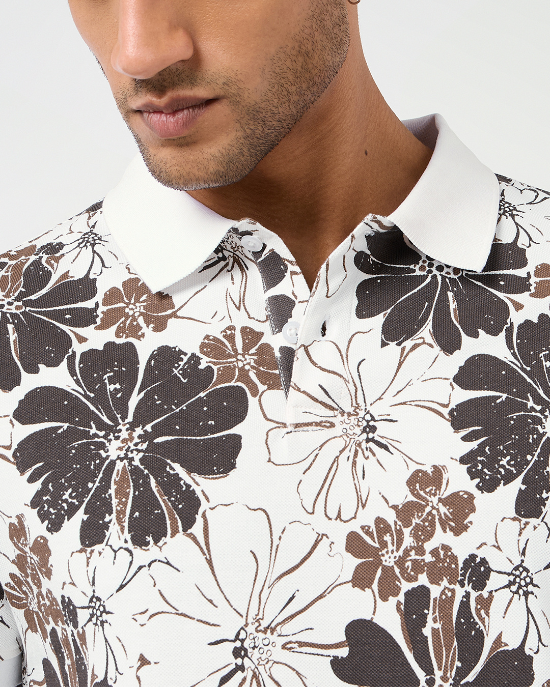 Shop Men's White & Chocloate Brown All Over Printed Polo T-shirt-Back