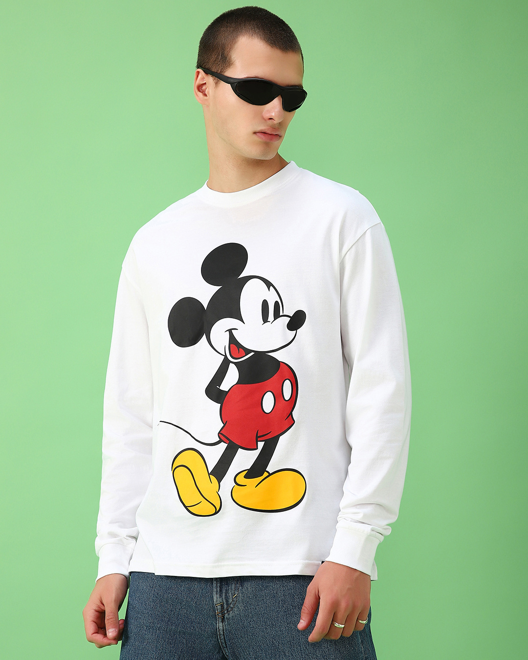 Shop Men's White Classic Mickey F&B Graphic Printed Oversized T-shirt-Back