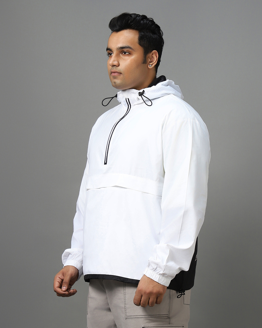 Shop Men's White Color Block Oversized Plus Size Windcheater Jacket-Back