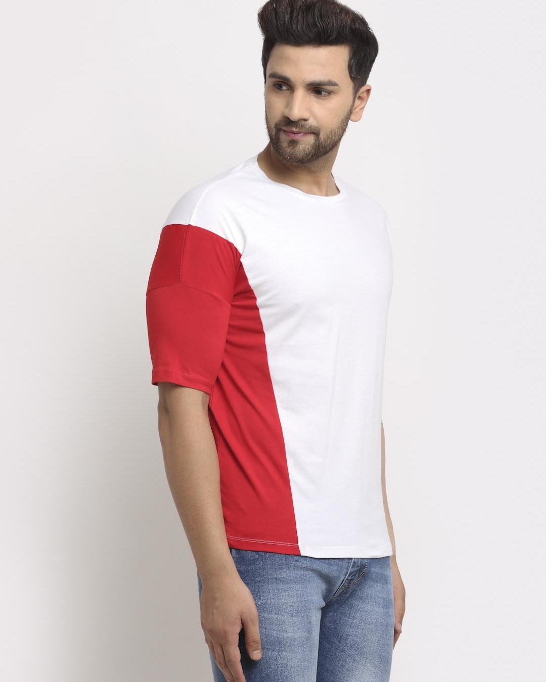 Shop Men's White Color Block Oversized T-shirt-Back