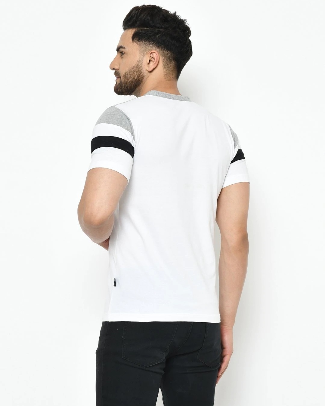Shop Men's White Color Block Slim Fit T-shirt-Back