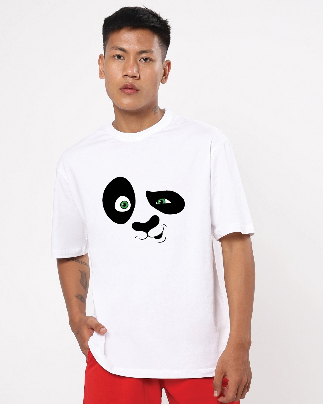Buy Men's White Crazy Panda Graphic Printed Oversized T-shirt Online at ...