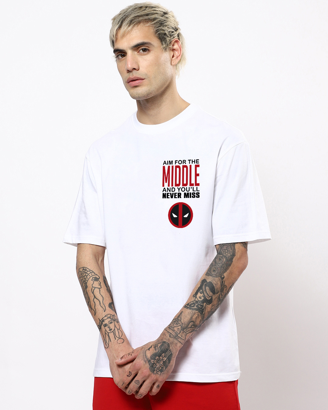 Shop Men's White Deadpool Graphic Printed Oversized T-shirt-Back