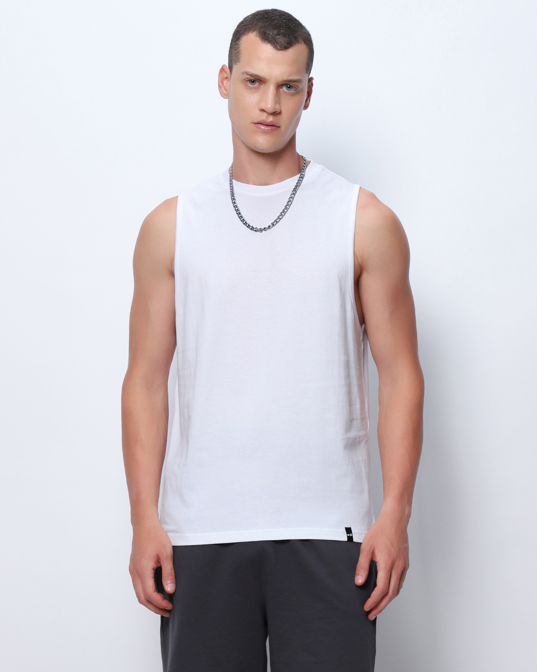 Shop Men's White Deep Armhole Oversized Vest-Back