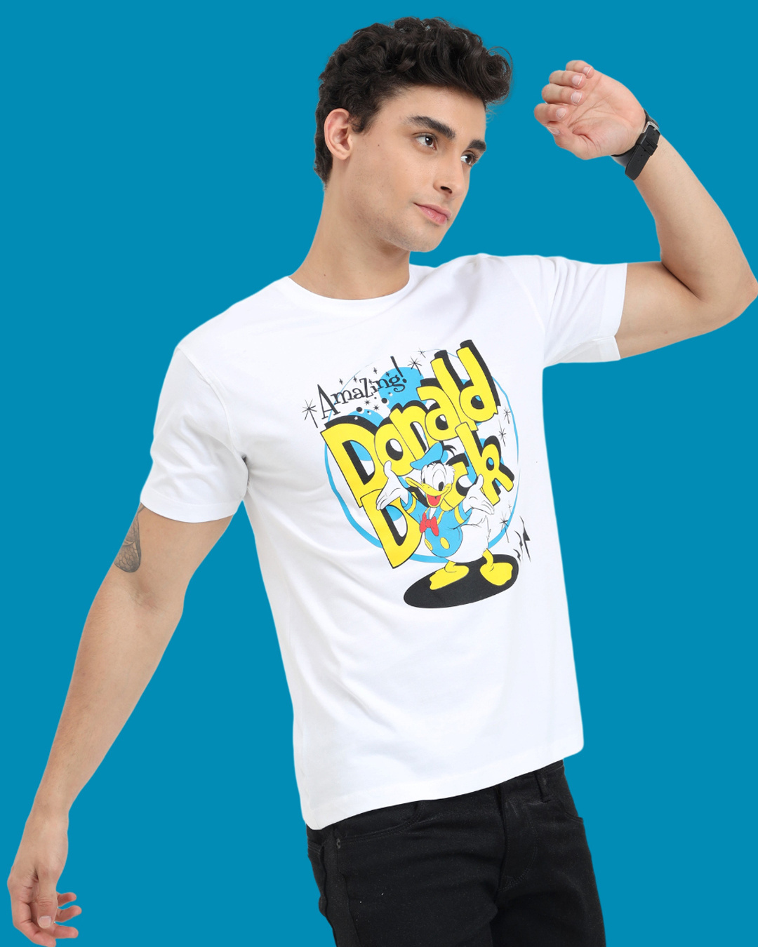 Shop Men's White Donald Duck Happy Mode Graphic Printed T-shirt-Back