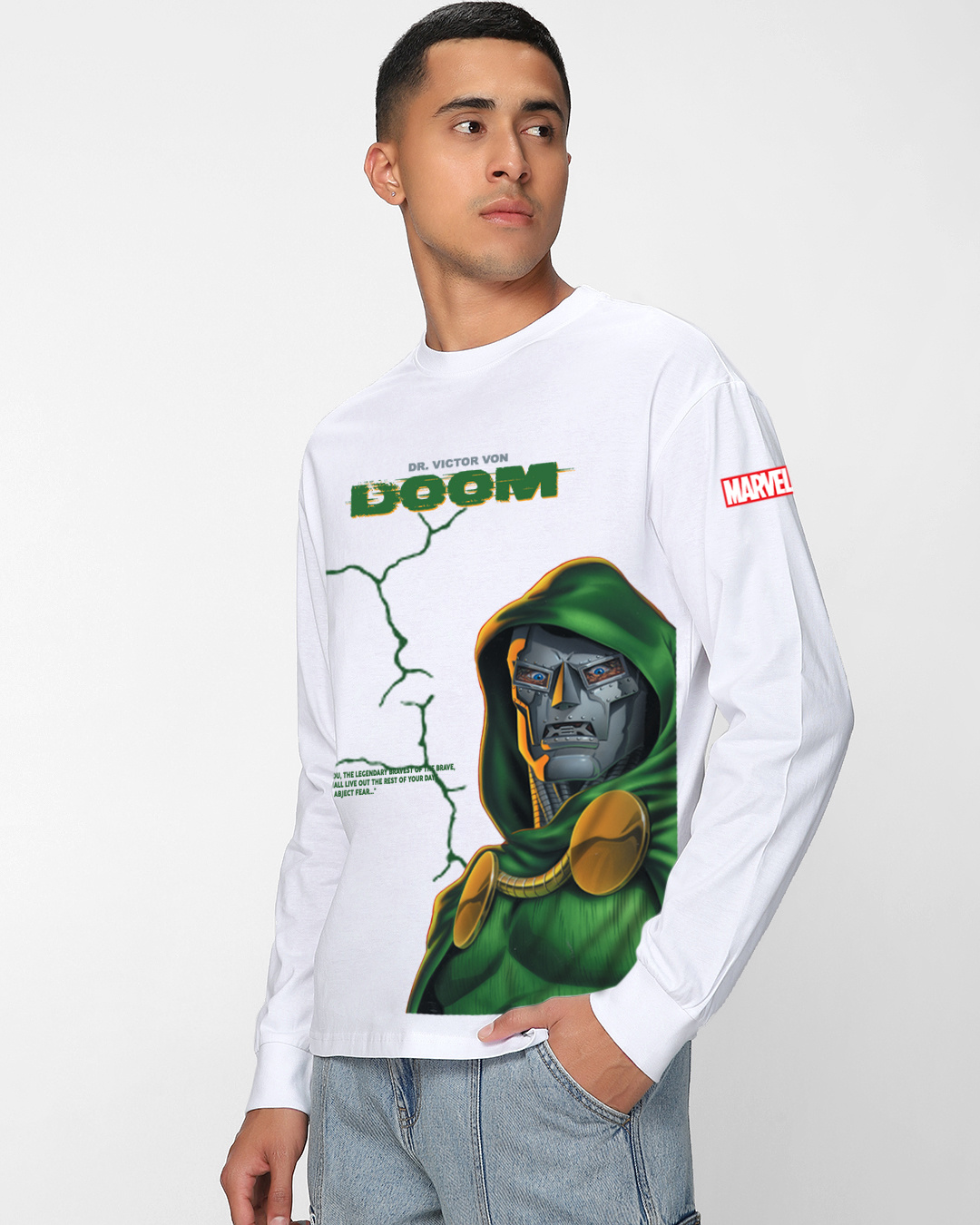 Shop Men's White Doom Graphic Printed Oversized T-shirt-Back