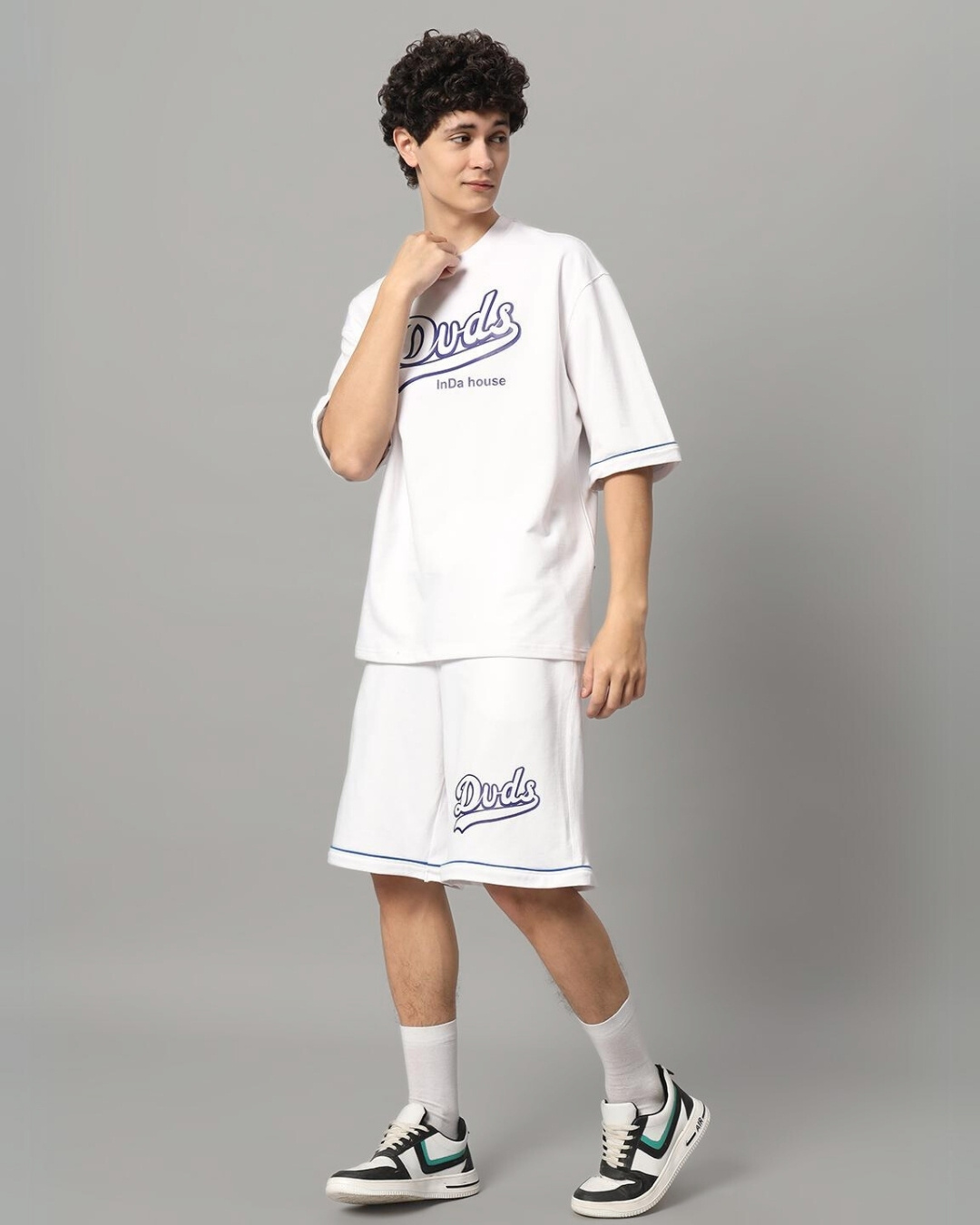 Shop Men's White Duds Inda House Typography Oversized Fit Co-ordinates-Back