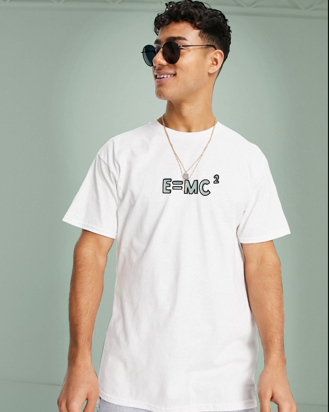 Shop Men's White E=Mcsquare Graphic Printed Oversized T-shirt-Back