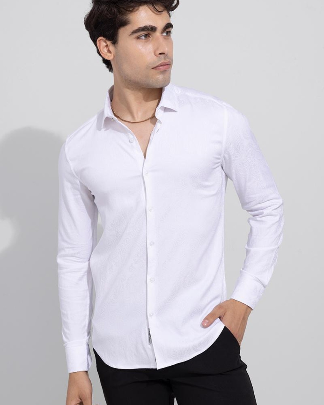 Shop Men's White Ethnic Motif Printed Slim Fit Shirt-Back