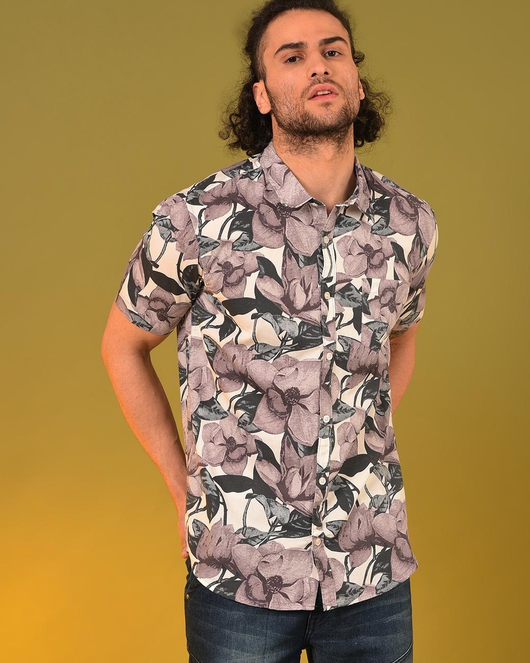 Men's Floral Prints White Slim Fit Shirt
