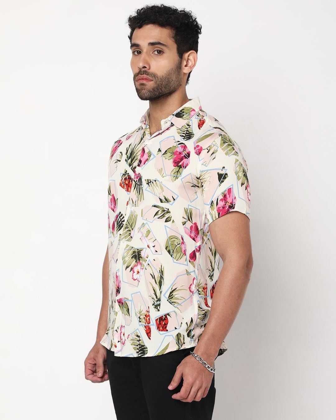 Men's White Floral Printed Cotton Sweatshirt