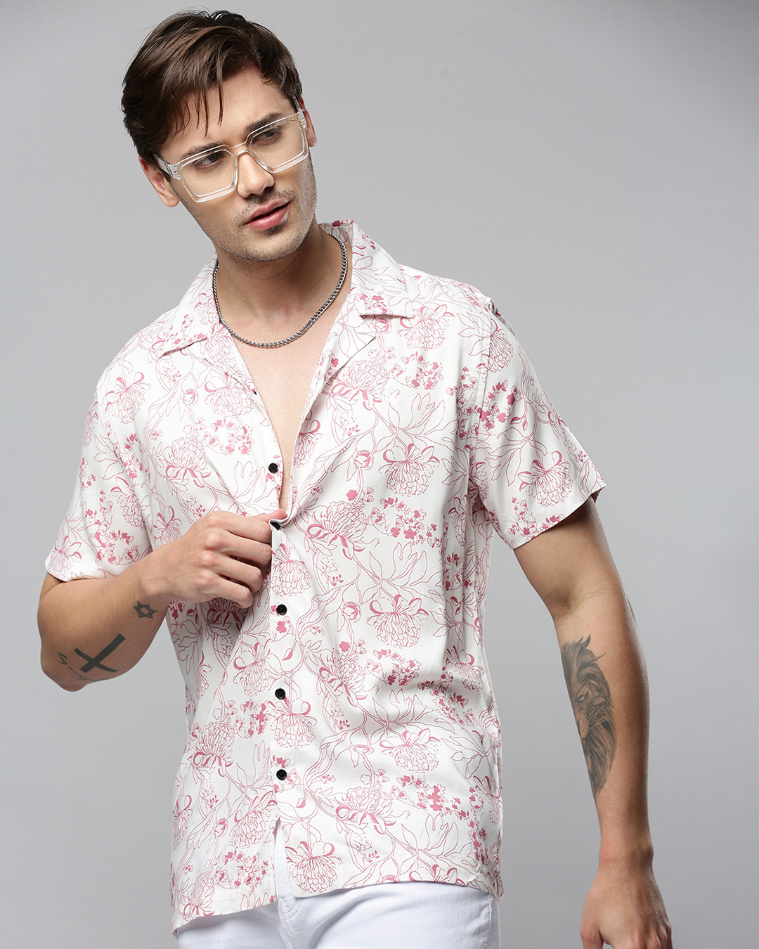 Men White Floral Embroidered Shirt
