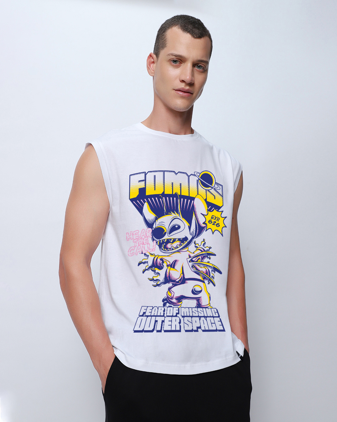Shop Men's White Fomos Graphic Printed Oversized Vest-Back