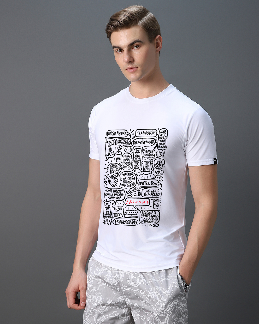 Shop Men's White Friends Dialogues Graphic Printed T-shirt-Back