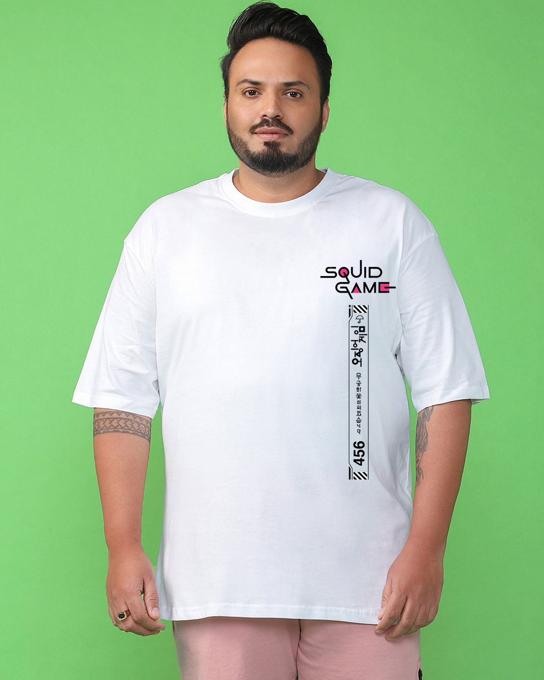 Shop Men's White Front Man Graphic Printed Oversized Plus Size T-shirt-Back