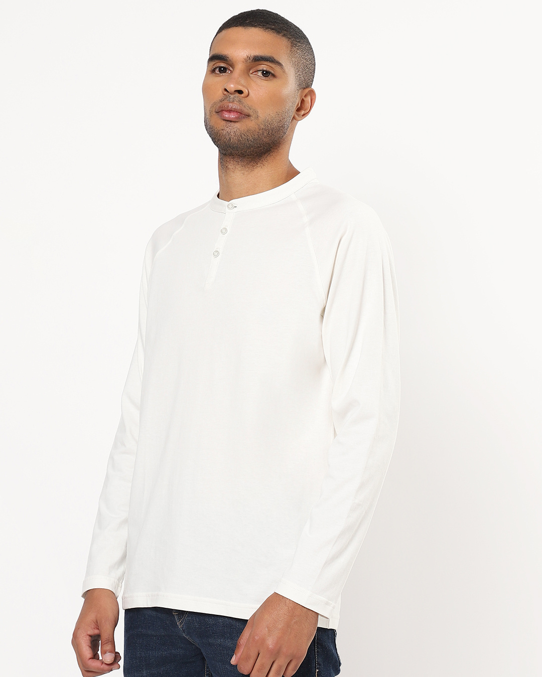 Shop Men's White Full Sleeve Henley T-shirt-Back