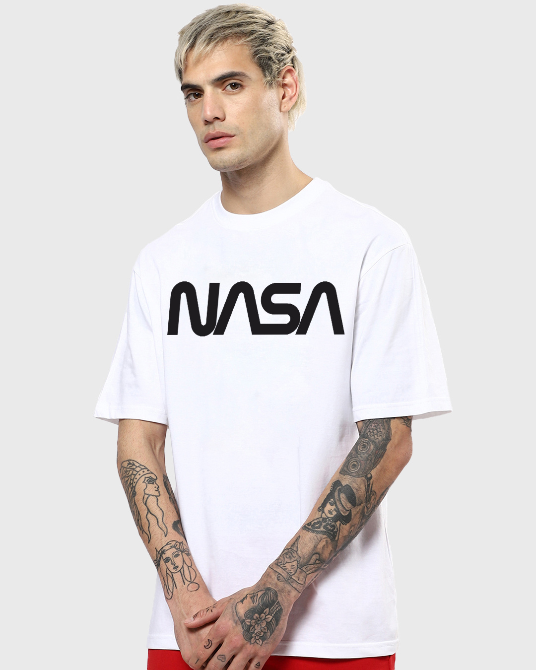 Shop Men's White Galactic Spectrum Graphic Printed Oversized T-shirt-Back