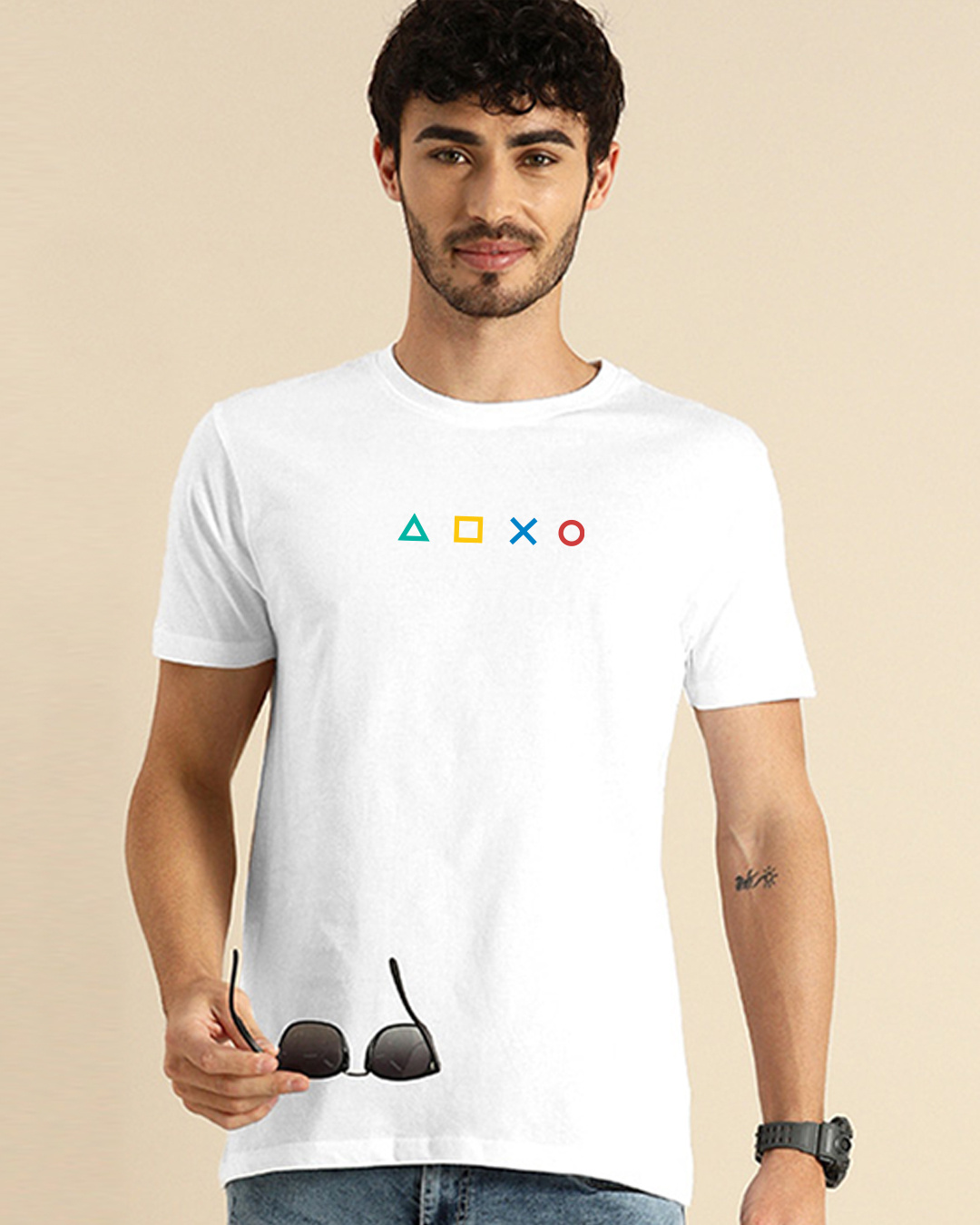 Shop Men's White Gamer Respawn Typography T-shirt-Back
