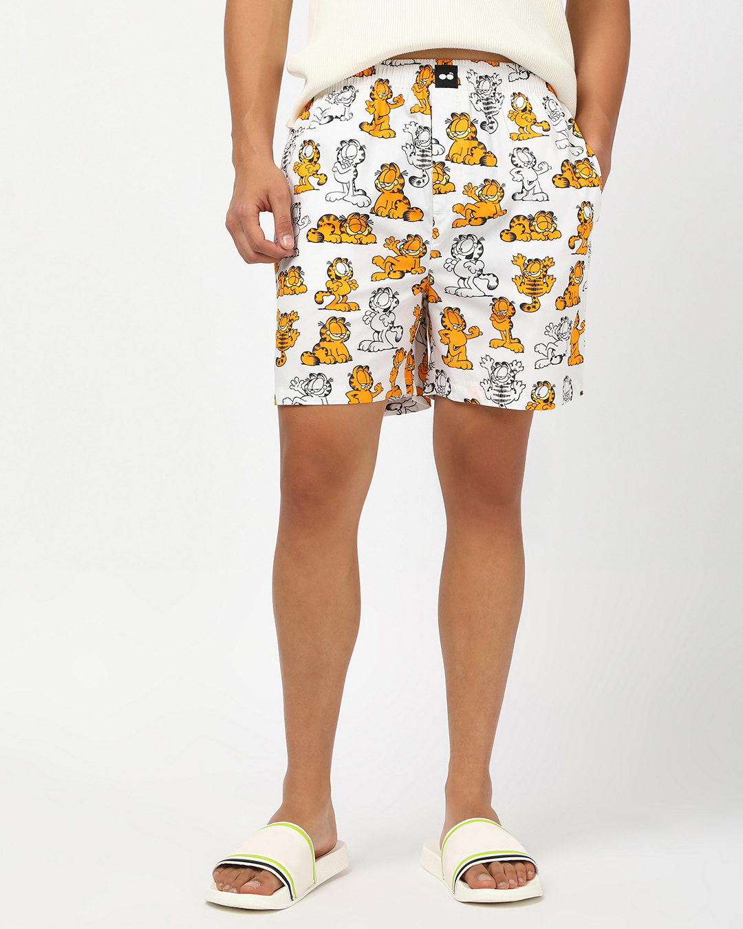 Shop Men's White Garfield All Over Printed Boxers-Back