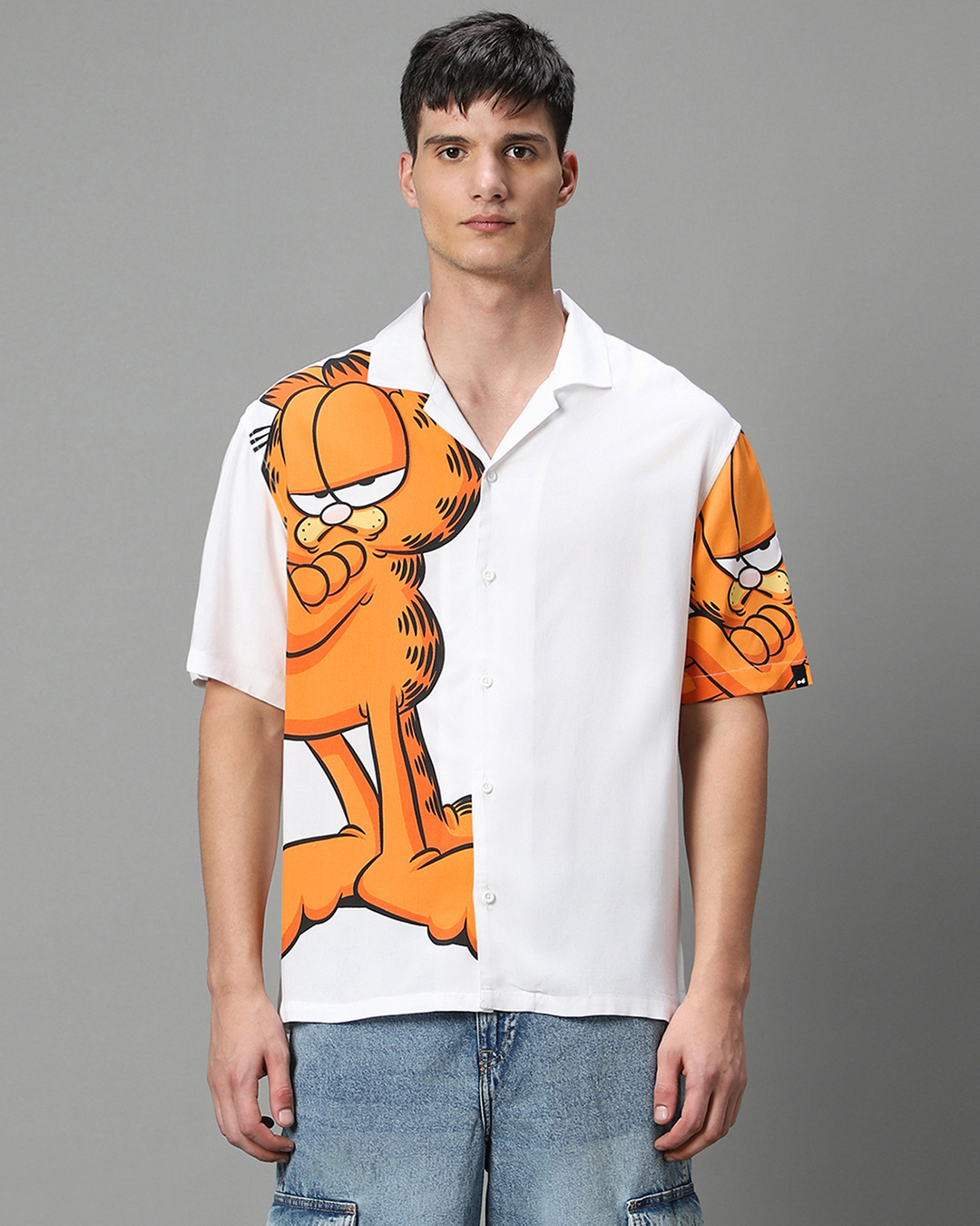 Shop Men's White Garfield Graphic Printed Oversized Shirt-Back