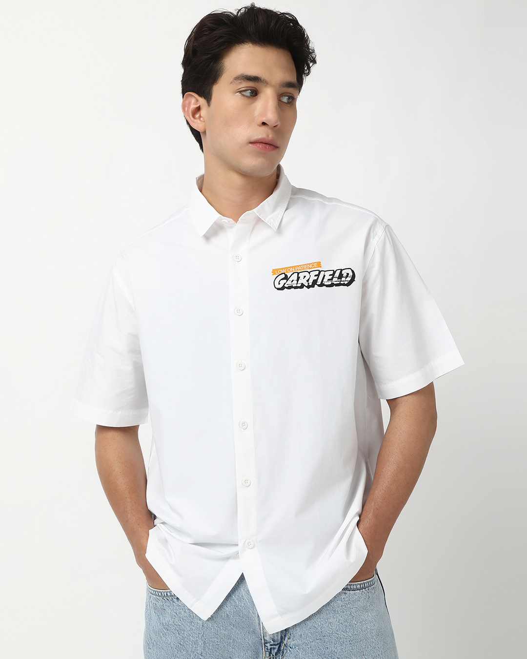 Shop Men's White Garfield Graphic Printed Oversized Shirt-Back