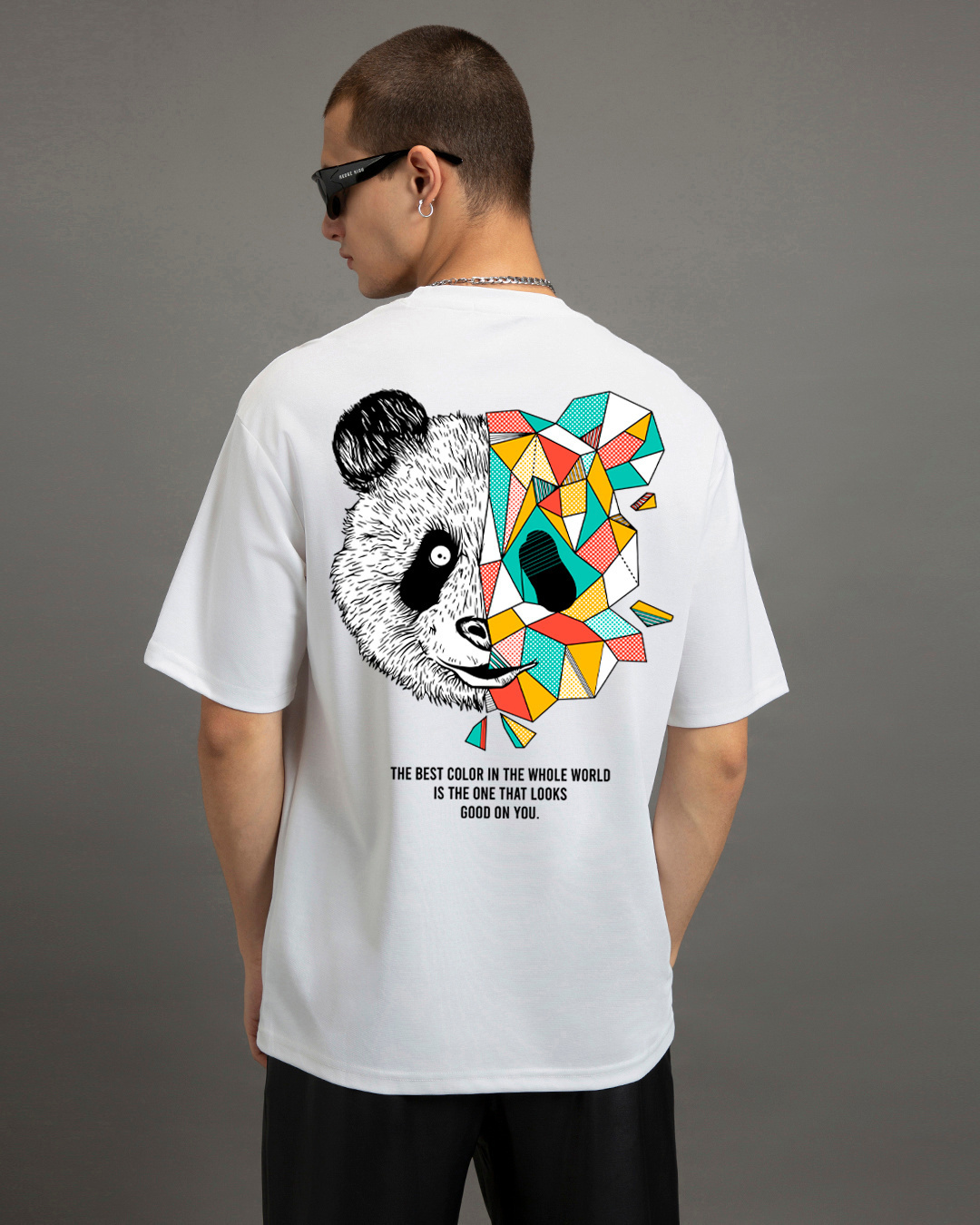 Buy Mens White Geo Panda Graphic Printed Oversized T Shirt Online At Bewakoof 
