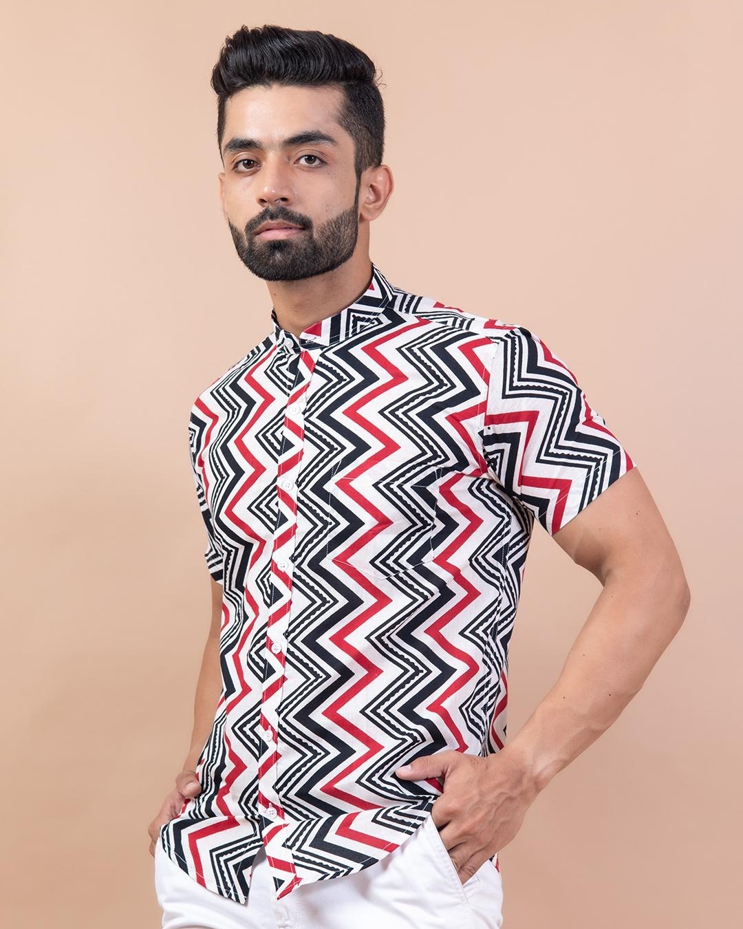 Buy Men's White Geometric Printed Relaxed Fit Shirt for Men White ...