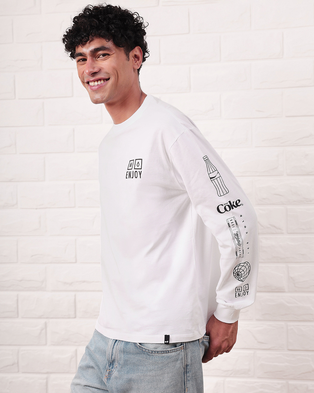 Shop Men's White Global Coke Graphic Printed Oversized T-shirt-Back