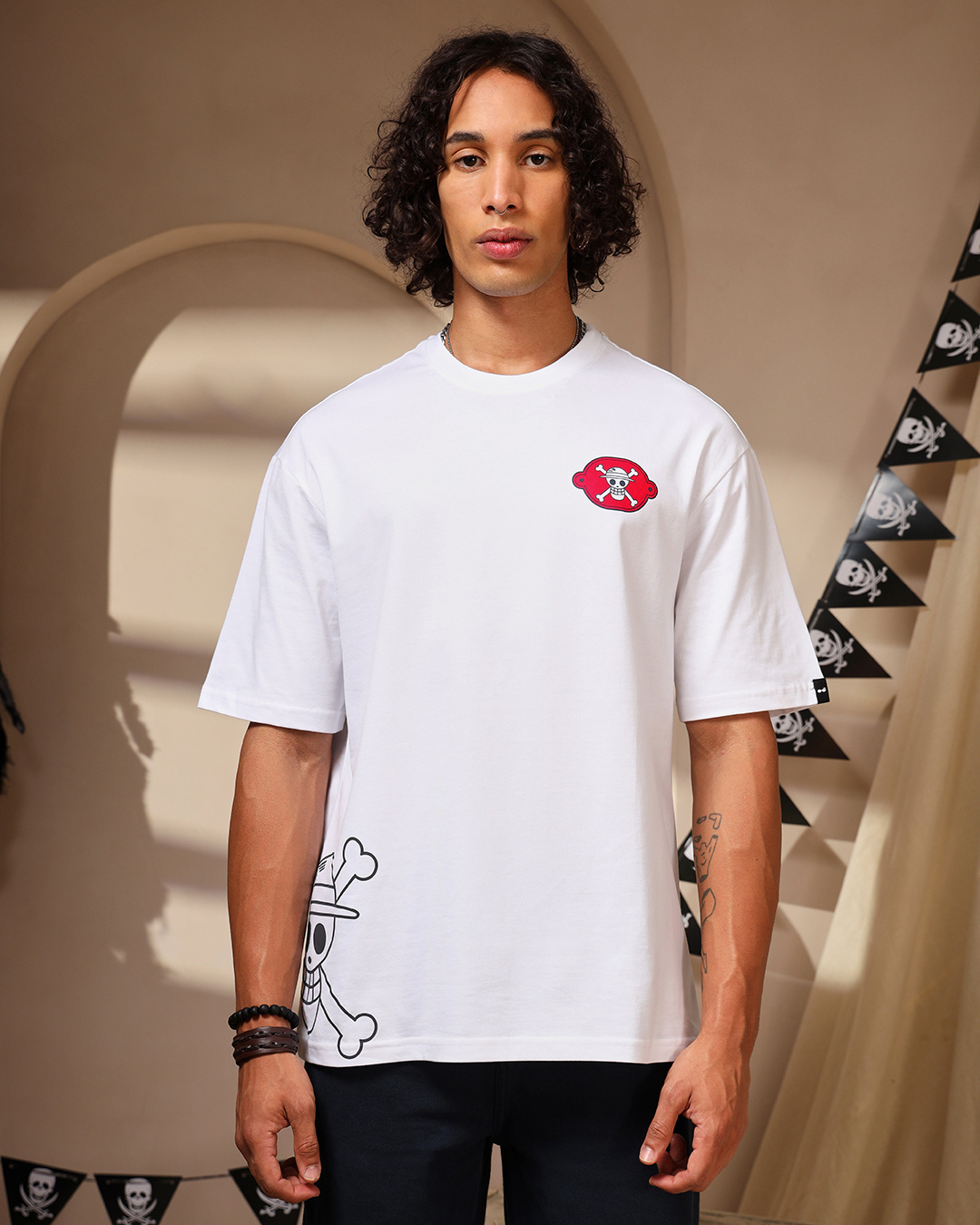 Shop Men's White Going Merry Graphic Printed Oversized T-shirt-Back