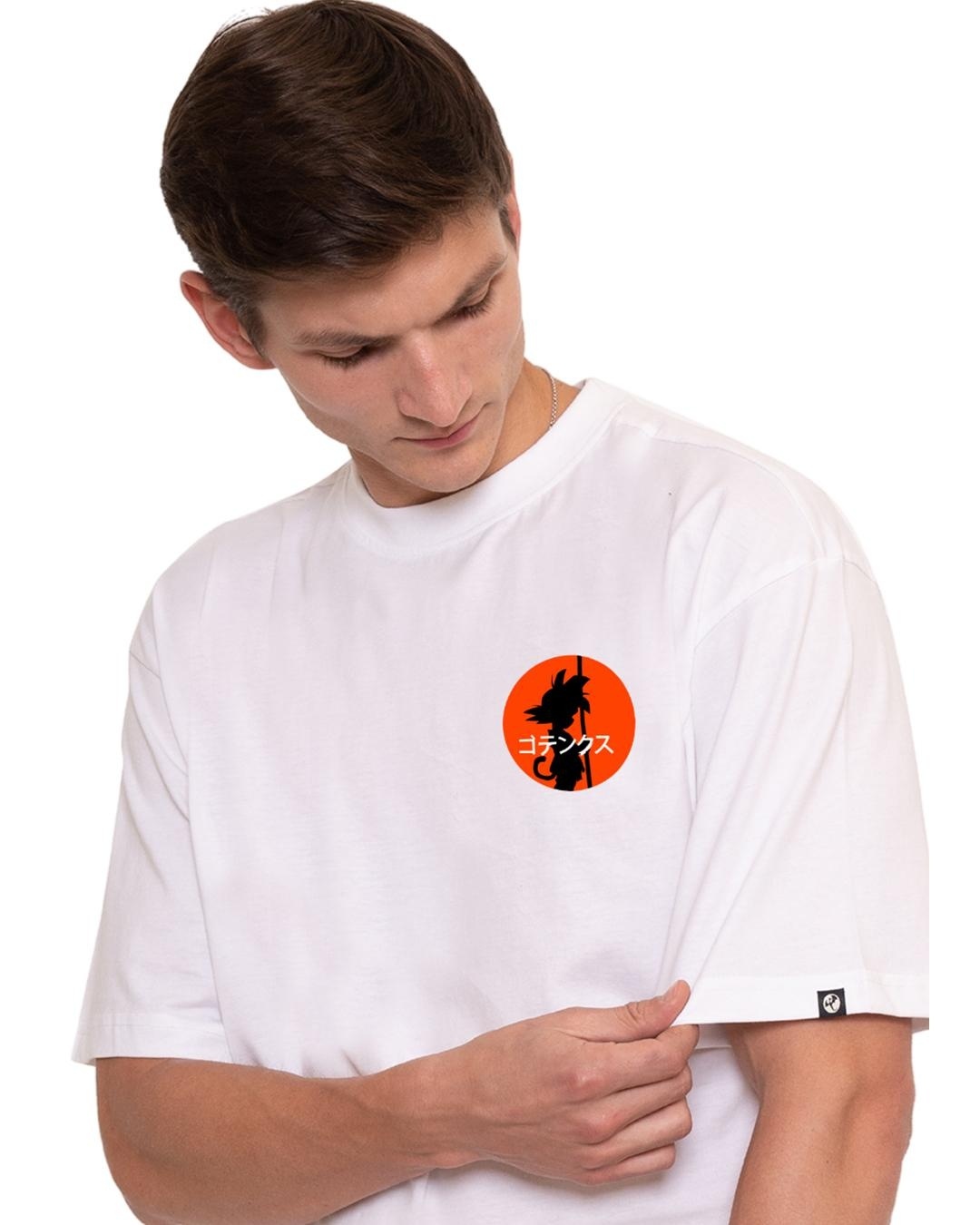 Shop Men's White Goku Graphic Printed Oversized T-shirt-Back