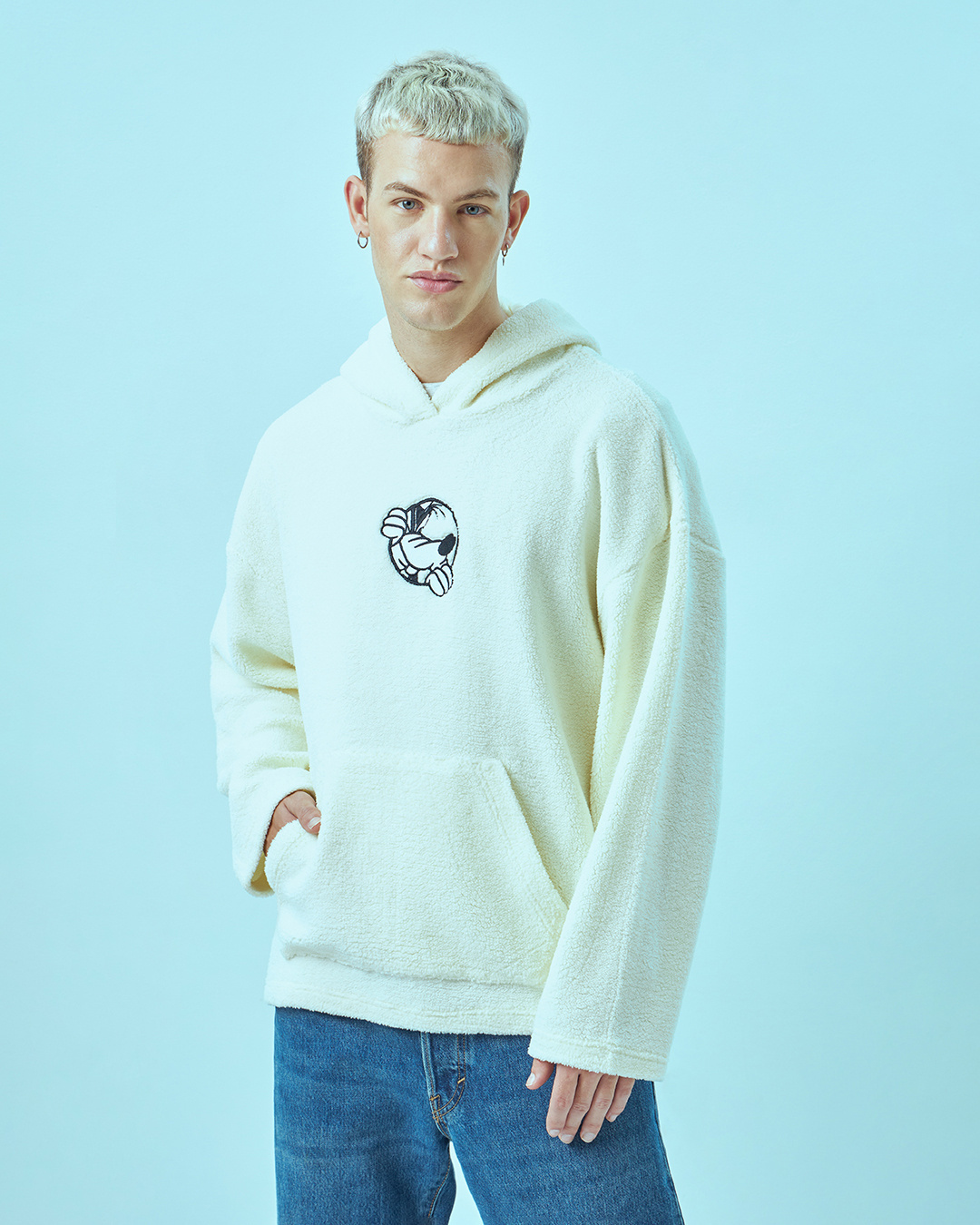 Shop Men's White Goofy Graphic Printed Oversized Hoodies-Back
